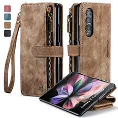 Custodia Portafoglio In Pelle Cover con Supporto C05S per Samsung Galaxy Z Fold3 5G Marrone