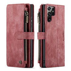 Custodia Portafoglio In Pelle Cover con Supporto C06S per Samsung Galaxy S25 Ultra 5G Rosso