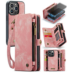 Custodia Portafoglio In Pelle Cover con Supporto C07S per Apple iPhone 14 Pro Max Oro Rosa