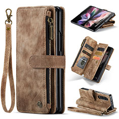 Custodia Portafoglio In Pelle Cover con Supporto CS1 per Samsung Galaxy Z Fold3 5G Marrone