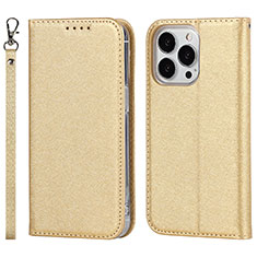 Custodia Portafoglio In Pelle Cover con Supporto D01T per Apple iPhone 13 Pro Oro