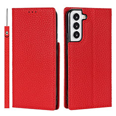 Custodia Portafoglio In Pelle Cover con Supporto D01T per Samsung Galaxy S21 5G Rosso