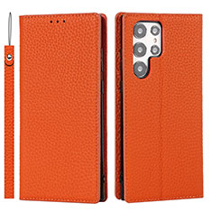 Custodia Portafoglio In Pelle Cover con Supporto D01T per Samsung Galaxy S21 Ultra 5G Arancione