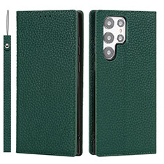 Custodia Portafoglio In Pelle Cover con Supporto D01T per Samsung Galaxy S22 Ultra 5G Verde