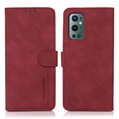 Custodia Portafoglio In Pelle Cover con Supporto D01Y per OnePlus 9 Pro 5G Rosso