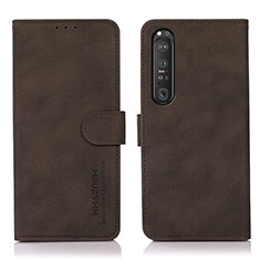 Custodia Portafoglio In Pelle Cover con Supporto D01Y per Sony Xperia 1 III Marrone