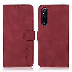 Custodia Portafoglio In Pelle Cover con Supporto D01Y per Sony Xperia 1 V Rosso