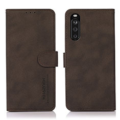 Custodia Portafoglio In Pelle Cover con Supporto D01Y per Sony Xperia 10 III Marrone