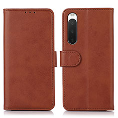 Custodia Portafoglio In Pelle Cover con Supporto D01Y per Sony Xperia 10 IV Marrone