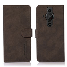 Custodia Portafoglio In Pelle Cover con Supporto D01Y per Sony Xperia PRO-I Marrone