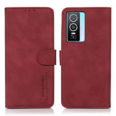 Custodia Portafoglio In Pelle Cover con Supporto D01Y per Vivo Y74s 5G Rosso