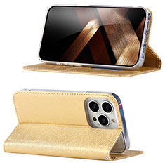 Custodia Portafoglio In Pelle Cover con Supporto D02T per Apple iPhone 14 Pro Oro