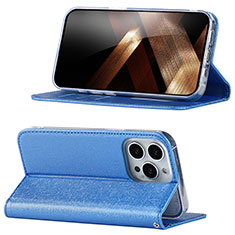 Custodia Portafoglio In Pelle Cover con Supporto D02T per Apple iPhone 15 Pro Blu