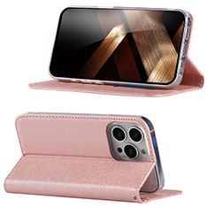 Custodia Portafoglio In Pelle Cover con Supporto D02T per Apple iPhone 15 Pro Max Rosa