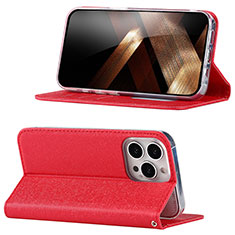 Custodia Portafoglio In Pelle Cover con Supporto D02T per Apple iPhone 16 Pro Max Rosso