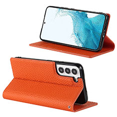 Custodia Portafoglio In Pelle Cover con Supporto D02T per Samsung Galaxy S22 5G Arancione