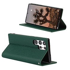 Custodia Portafoglio In Pelle Cover con Supporto D02T per Samsung Galaxy S23 Ultra 5G Verde