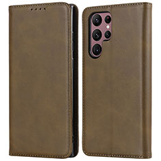 Custodia Portafoglio In Pelle Cover con Supporto D03T per Samsung Galaxy S23 Ultra 5G Khaki