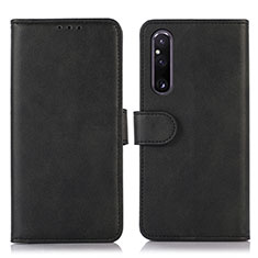 Custodia Portafoglio In Pelle Cover con Supporto D03Y per Sony Xperia 1 V Nero