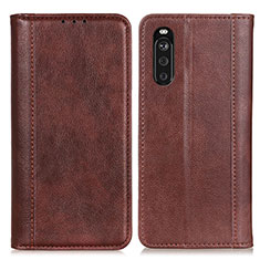 Custodia Portafoglio In Pelle Cover con Supporto D03Y per Sony Xperia 10 III Lite Marrone