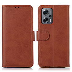 Custodia Portafoglio In Pelle Cover con Supporto D03Y per Xiaomi Redmi Note 11T Pro 5G Marrone