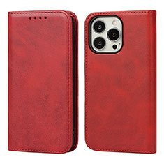 Custodia Portafoglio In Pelle Cover con Supporto D04T per Apple iPhone 15 Pro Rosso