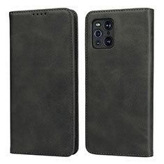 Custodia Portafoglio In Pelle Cover con Supporto D04T per Oppo Find X3 5G Nero