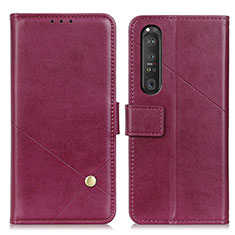 Custodia Portafoglio In Pelle Cover con Supporto D04Y per Sony Xperia 1 III Viola