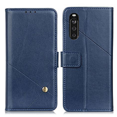 Custodia Portafoglio In Pelle Cover con Supporto D04Y per Sony Xperia 10 III Lite Blu