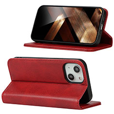 Custodia Portafoglio In Pelle Cover con Supporto D05T per Apple iPhone 14 Plus Rosso