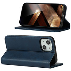 Custodia Portafoglio In Pelle Cover con Supporto D05T per Apple iPhone 15 Blu