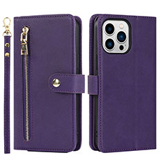 Custodia Portafoglio In Pelle Cover con Supporto D06T per Apple iPhone 14 Pro Max Viola