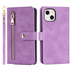 Custodia Portafoglio In Pelle Cover con Supporto D06T per Apple iPhone 15 Plus Lavanda