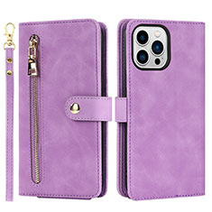 Custodia Portafoglio In Pelle Cover con Supporto D06T per Apple iPhone 15 Pro Lavanda