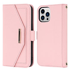 Custodia Portafoglio In Pelle Cover con Supporto D07T per Apple iPhone 13 Pro Max Oro Rosa