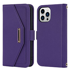 Custodia Portafoglio In Pelle Cover con Supporto D07T per Apple iPhone 13 Pro Viola