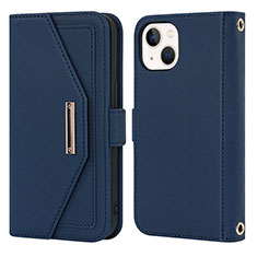 Custodia Portafoglio In Pelle Cover con Supporto D07T per Apple iPhone 15 Blu