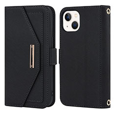 Custodia Portafoglio In Pelle Cover con Supporto D07T per Apple iPhone 15 Plus Nero