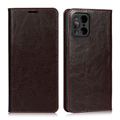 Custodia Portafoglio In Pelle Cover con Supporto D07T per Oppo Find X3 5G Marrone