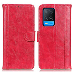 Custodia Portafoglio In Pelle Cover con Supporto D07Y per Oppo A54 4G Rosso