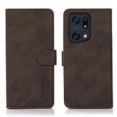 Custodia Portafoglio In Pelle Cover con Supporto D08Y per Oppo Find X5 Pro 5G Marrone