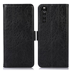 Custodia Portafoglio In Pelle Cover con Supporto D08Y per Sony Xperia 10 III Nero