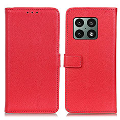 Custodia Portafoglio In Pelle Cover con Supporto D09Y per OnePlus 10 Pro 5G Rosso