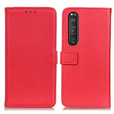 Custodia Portafoglio In Pelle Cover con Supporto D09Y per Sony Xperia 1 III Rosso