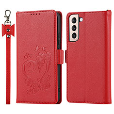 Custodia Portafoglio In Pelle Cover con Supporto D11T per Samsung Galaxy S23 5G Rosso