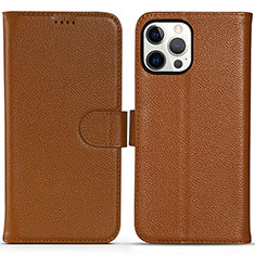 Custodia Portafoglio In Pelle Cover con Supporto DL1 per Apple iPhone 14 Pro Marrone Chiaro