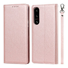 Custodia Portafoglio In Pelle Cover con Supporto DT1 per Sony Xperia 5 IV Oro Rosa