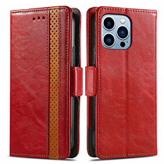 Custodia Portafoglio In Pelle Cover con Supporto F03 per Apple iPhone 15 Pro Rosso