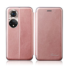 Custodia Portafoglio In Pelle Cover con Supporto H01D per Huawei Honor 50 5G Oro Rosa