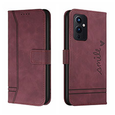 Custodia Portafoglio In Pelle Cover con Supporto H01X per OnePlus 9 5G Rosso